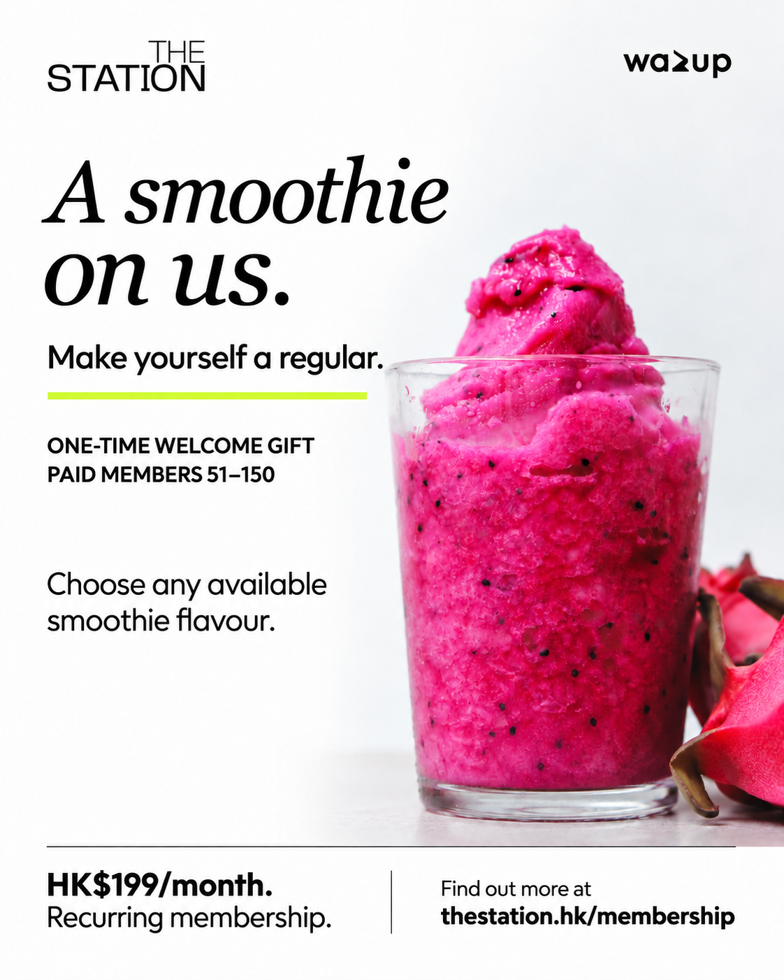 Smoothie welcome gift campaign for members 51–150; illustrative serving