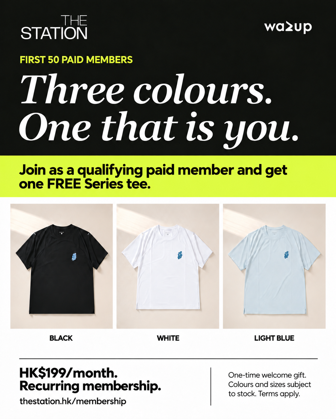 FREE Series tees in black, white and light blue; illustrative campaign artwork